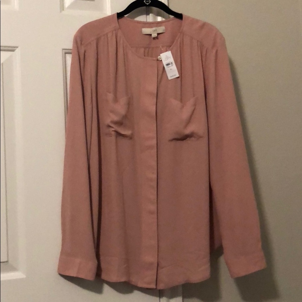 NWT light pink Loft blouse. Hidden button down.